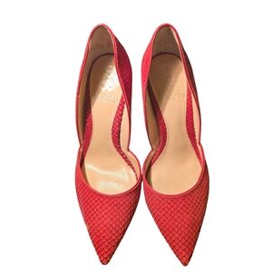 Red High Heel Pumps with Pointed Toe and Textured Finish